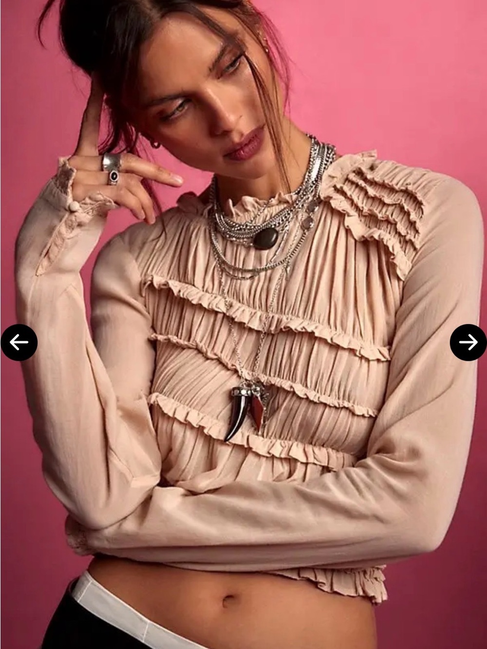Free People Multi-Layer Silver Necklace with Brown and Olive Accents